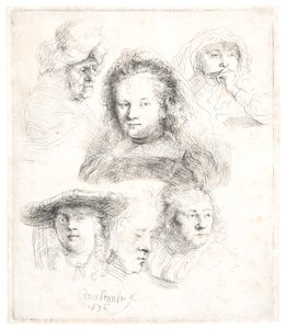 Saskian ja muiden pään tutkimukset tekijältä Rembrandt Harmensz. van Rijn