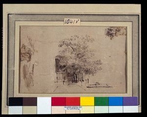 Tutkimus puusta talon edessä (kynä ja muste pesulla paperille) tekijältä Rembrandt Harmensz. van Rijn