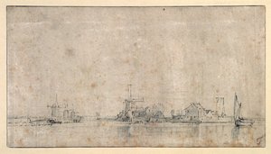 The Amstel at the Omval, n. 1650-1653 (kynä ja muste pesulla paperille) tekijältä Rembrandt Harmensz. van Rijn