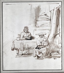 Pyhä perhe. Tussipiirros (piirustus) tekijältä Rembrandt Harmensz. van Rijn