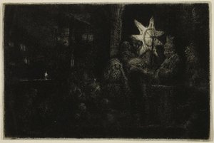 The Star of the Kings: A Night Piece, n. 1651 (etsaus, kuivakärki ja kaiverrus norsunluupaperille) tekijältä Rembrandt Harmensz. van Rijn