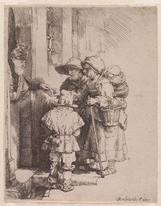 Almuja saava kerjäläisperhe tekijältä Rembrandt van Rijn