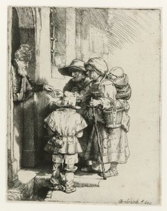 Sokea urkkilainen pelaaja ja hänen perheensä Sokea hurdy-gurdy pelaaja ja perhe, joka saa almua tekijältä Rembrandt van Rijn