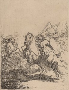 Ratsuväkitaistelu, n. 1632. tekijältä Rembrandt van Rijn