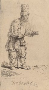 Un camperol amb un casquet alt, dret recolzat en un bastó, 1639. finlandès tekijältä Rembrandt van Rijn