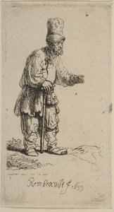 Talonpoika korkealakissa seisomassa kepissä nojaten, 1639. tekijältä Rembrandt van Rijn