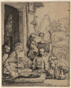Abraham viihdyttää enkeleitä tekijältä Rembrandt van Rijn