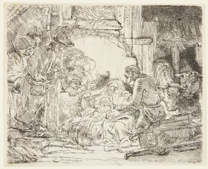 Lampun kanssa olevien paimenien palvonta tekijältä Rembrandt van Rijn