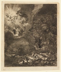 Enkeli ilmestyy paimenille tekijältä Rembrandt van Rijn