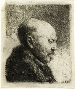 Kaljupäinen mies profiilissa oikealla: Taiteilijan isä () tekijältä Rembrandt van Rijn