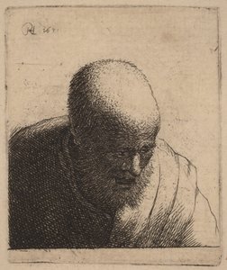 Kalju mies, suu auki, katse alaspäin tekijältä Rembrandt van Rijn