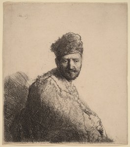 Parrakas mies, jolla on turkinen itämainen hattu ja kaapu: taiteilijan isä tekijältä Rembrandt van Rijn