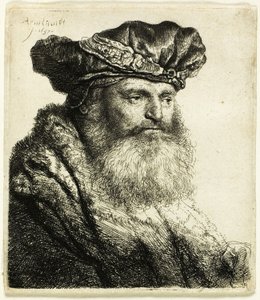 Parrakas mies samettilakissa jalokivilukolla tekijältä Rembrandt van Rijn