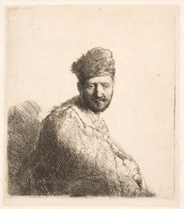 Parrakas mies (Rembrandtin isä) turkilla koristellussa itämaisessa lakissa ja kaapussa: puolivartalokuva tekijältä Rembrandt van Rijn