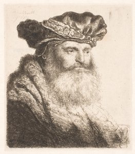 Parrakas mies yllään samettinen lippalakki jalokivilukolla tekijältä Rembrandt van Rijn