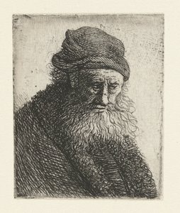 Parrakas mies, jolla on lyhyet aaltoilevat hiukset: rintakuva tekijältä Rembrandt van Rijn