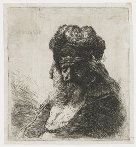 Parrakas vanha mies korkeassa turkislakissa, silmät kiinni tekijältä Rembrandt van Rijn