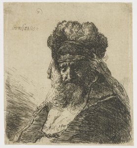 Parrakas vanha mies korkeassa turkislakissa, silmät kiinni tekijältä Rembrandt van Rijn