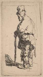 Keppiin nojaava kerjäläinen, katse vasemmalle tekijältä Rembrandt van Rijn
