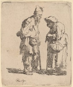 Kerjäläinen mies ja kerjäläinen nainen keskustelevat tekijältä Rembrandt van Rijn