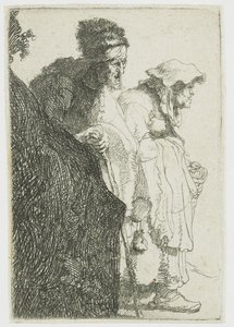 Kerjäläinen mies ja nainen pankin takana Kerjäläinen mies ja nainen pankin takana tekijältä Rembrandt van Rijn