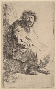 Penkillä istuva kerjäläinen tekijältä Rembrandt van Rijn