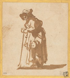 Kerjäläinen nainen nojaten kepille tekijältä Rembrandt van Rijn