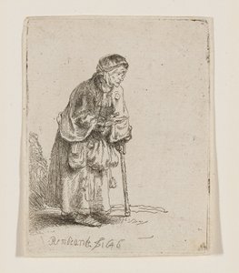 Kerjäläisnainen sauvaan nojaten tekijältä Rembrandt van Rijn