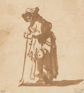 Kerjäläinen nojaa kepille, 16281630. tekijältä Rembrandt van Rijn