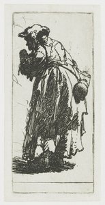 Kerjäläisnainen ja kurpitsa tekijältä Rembrandt van Rijn