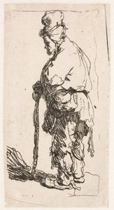Keppiin nojaava kerjäläinen, katse vasemmalle tekijältä Rembrandt van Rijn