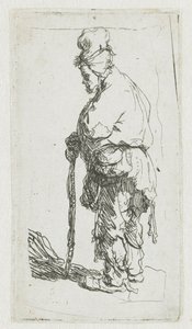 Keppiin nojaava kerjäläinen, katse vasemmalle tekijältä Rembrandt van Rijn