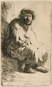 Kerjäläinen istuu pankissa, 1630. tekijältä Rembrandt van Rijn