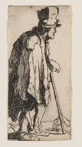 Käsi vammautunut kerjäläinen, joka nojaa keppiin tekijältä Rembrandt van Rijn