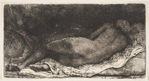 Musta afrikkalainen tyttö makuulla tekijältä Rembrandt van Rijn