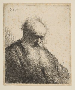 Vanhan miehen rintakuva, jolla on virtaava parta: pää kallistettuna kolme neljäsosaa oikealle, 1630. tekijältä Rembrandt van Rijn