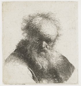 Vanhan miehen rintakuva, jonka parta ja valkoinen hiha tekijältä Rembrandt van Rijn