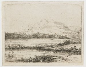 Kanava onkijan ja kahden joutsenen kanssa Kanava onkija ja kaksi joutsenta tekijältä Rembrandt van Rijn