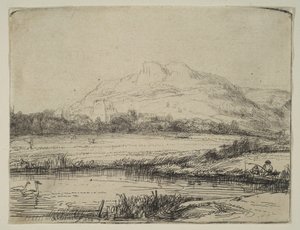 Kanava onkijan ja kahden joutsenen kanssa, 1650. tekijältä Rembrandt van Rijn
