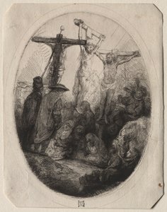 Kristus ristiinnaulittu kahden varkaan väliin: soikea lautanen, n. 1641. tekijältä Rembrandt van Rijn