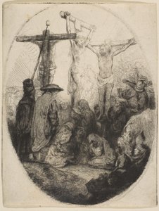 Kristus ristiinnaulittu kahden varkaan väliin, soikea levy, n. 1641. tekijältä Rembrandt van Rijn