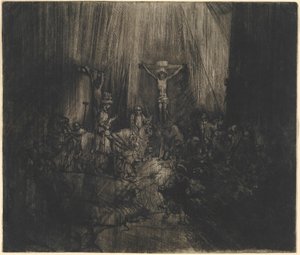 Ristiinnaulittu Kristus kahden varkaan välissä (Kolme ristiä) tekijältä Rembrandt van Rijn