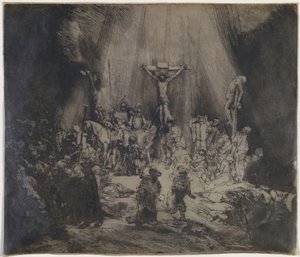 Ristiinnaulittu Kristus kahden varkaan välissä (Kolme ristiä) tekijältä Rembrandt van Rijn