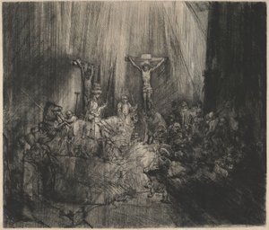 Ristiinnaulittu Kristus kahden varkaan välissä (Kolme ristiä) tekijältä Rembrandt van Rijn