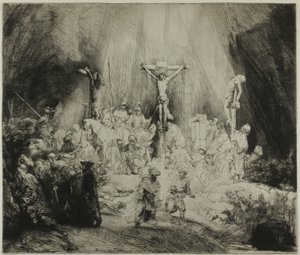 Kristus ristiinnaulittu kahden varkaan väliin: "Kolme ristiä" tekijältä Rembrandt van Rijn