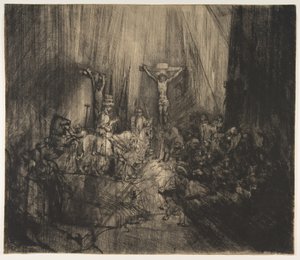 Kristus ristiinnaulittu kahden varkaan väliin: Kolme ristiä, n. 1660. tekijältä Rembrandt van Rijn