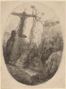 Kristus ristiinnaulittu kahden varkaan väliin: soikea lautanen tekijältä Rembrandt van Rijn