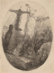 Kristus ristiinnaulittu kahden varkaan väliin: soikea lautanen, n. 1641. tekijältä Rembrandt van Rijn