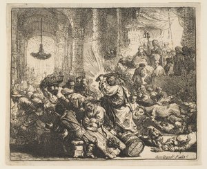 Kristus ajoi rahanvaihtajat temppelistä, 1635. tekijältä Rembrandt van Rijn
