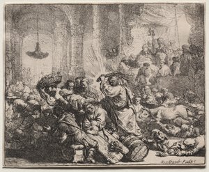 Kristus ajoi rahanvaihtajat temppelistä tekijältä Rembrandt van Rijn